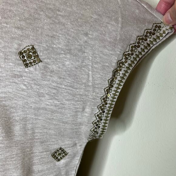 J. Jill Love Linen Top Large Womens Beige Sequin Embroidered Bohemian Boat Neck - Picture 5 of 9